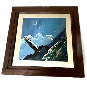 RARE 1996 Lighthouse Scene Painted on Mirror Signed Art Piece by Tom Dunham